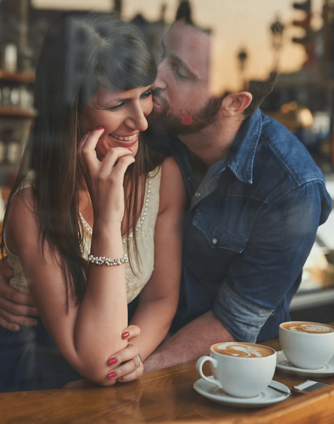 A couple enjoying a quiet moment at a café
